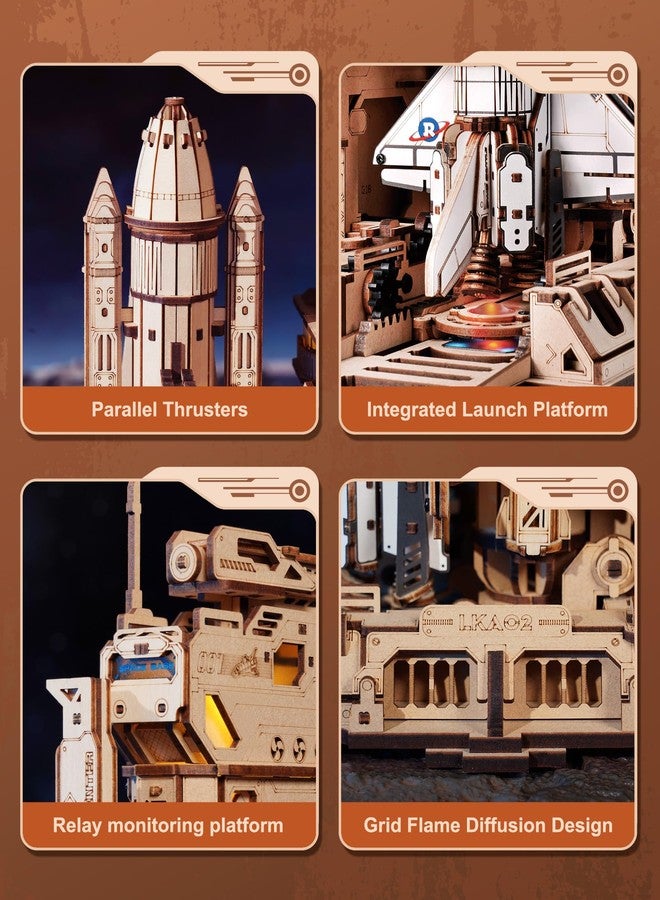 روبوتايم لعبة تركيب مكوك فضائي ثلاثي الأبعاد من روبوتايم، مصنوعة من الخشب، مناسبة للبالغين، تتضمن مجموعة بناء نموذج إطلاق صاروخ ديناميكي مع أضواء، وتُعد هدية مثالية لتزيين سطح المكتب للرجال (446 قطعة، مدة التركيب 8 ساعات). - Image 5